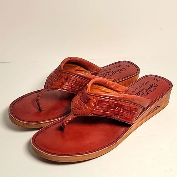 Vintage QualiCraft Brown Leather Wooden Flip Flop Thong Sandals Brazil 10 - Picture 10 of 13